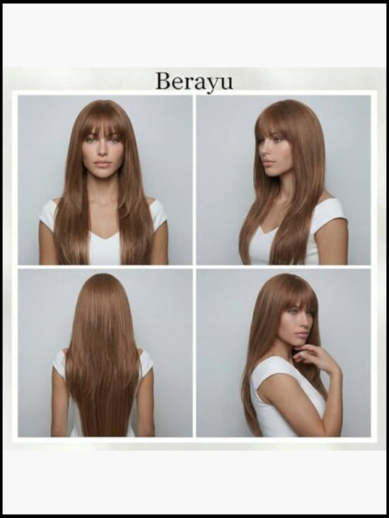 Extra Long 30 Inch Straight Wig with Bangs Heat Resistant Synthetic Layered Cut main image 5
